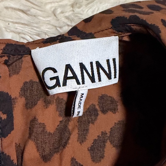 GANNI Ruffled-Collar Leopard-Print Poplin Mini Dress - Size 4 - Picture 4 of 7